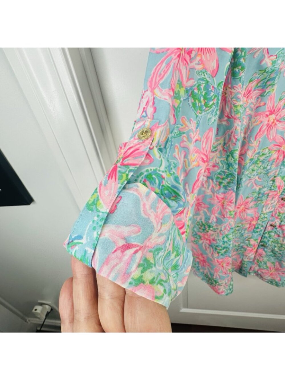 Lilly Pulitzer Skipper Popover Pink Blossom Suite Views Palm Trees Vibrant Sz XL - Picture 5 of 14
